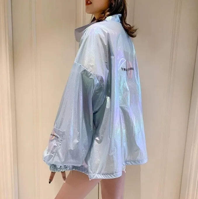 Holographic Oversized Sunblock Zipper Coat