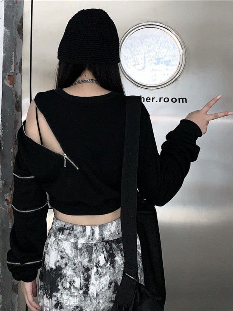 Techwear Cropped Oversized Hoodie