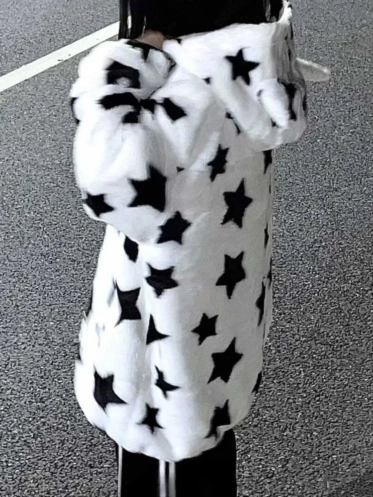 Oversize Fluffy Star Hoodie Y2k