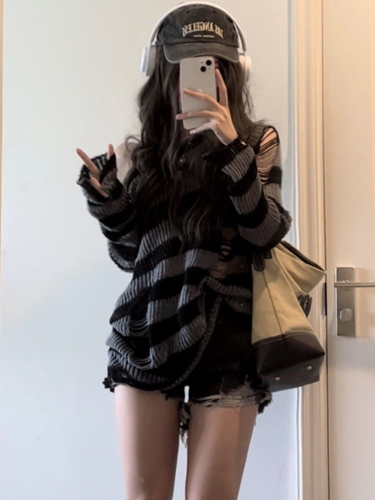 Gothic Punk Striped Knit Sweater