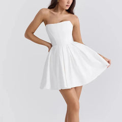 Amerie - White Strapless Fit and Flare Mini Dress