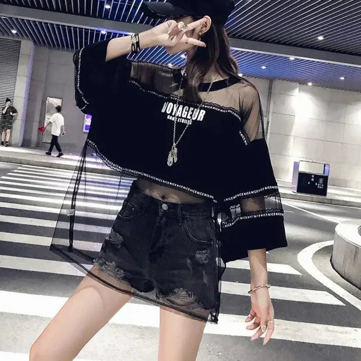Hip-Hop Transparent Mesh Top