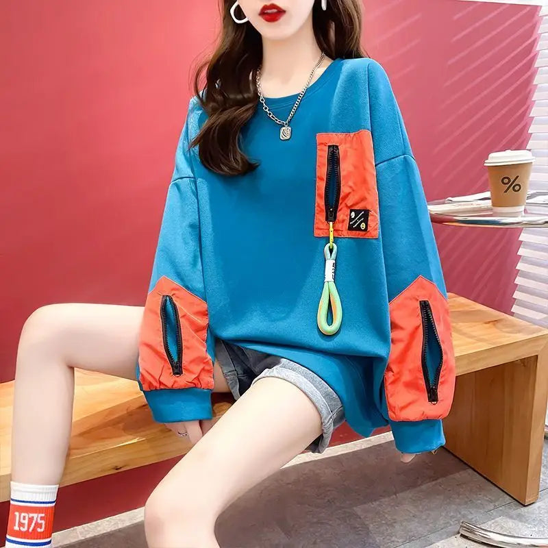 Contrast Zipper Casual Sweater