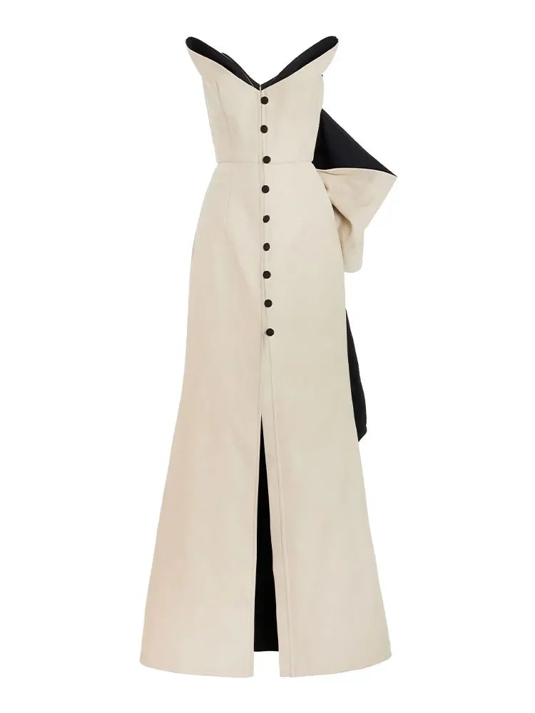 Elegant Off Shoulder Patchwork Floor Length Dress