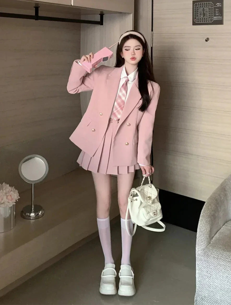 Kawaii School Uniform Outfit Set- Blazer, Shirt & Mini Skirt