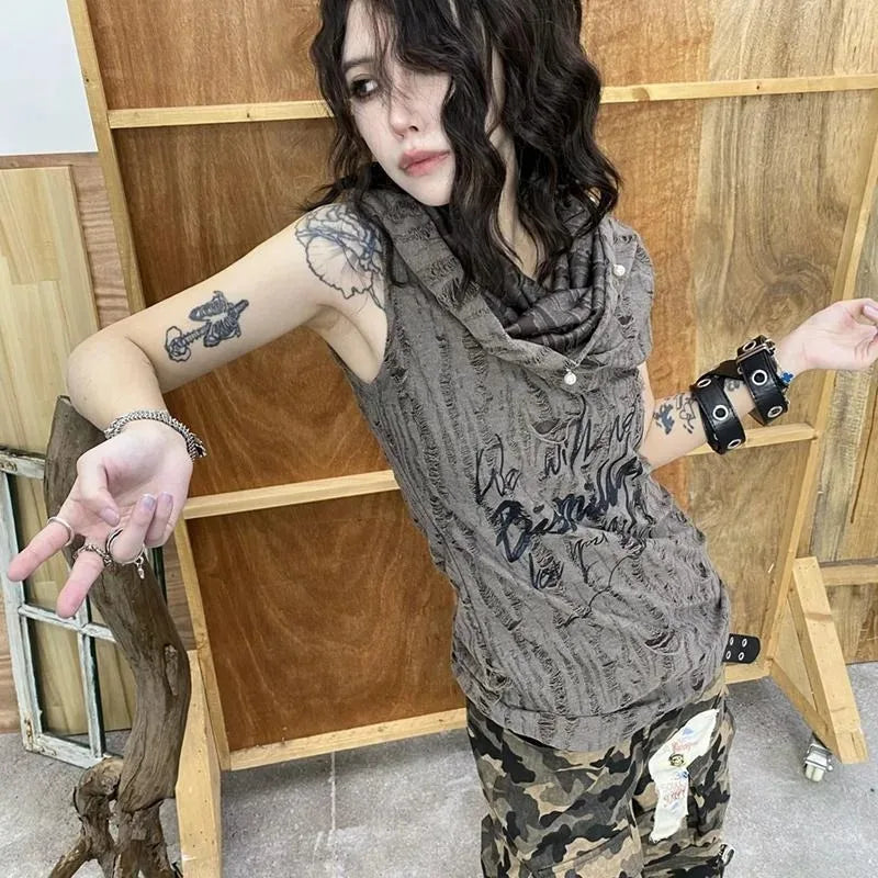 Gothic Retro Sleeveless Hoodie