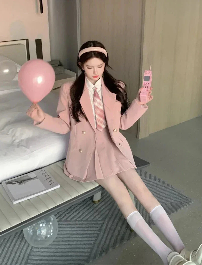Kawaii School Uniform Outfit Set- Blazer, Shirt & Mini Skirt
