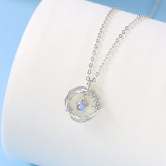 Silver Moonstone Feather Necklace