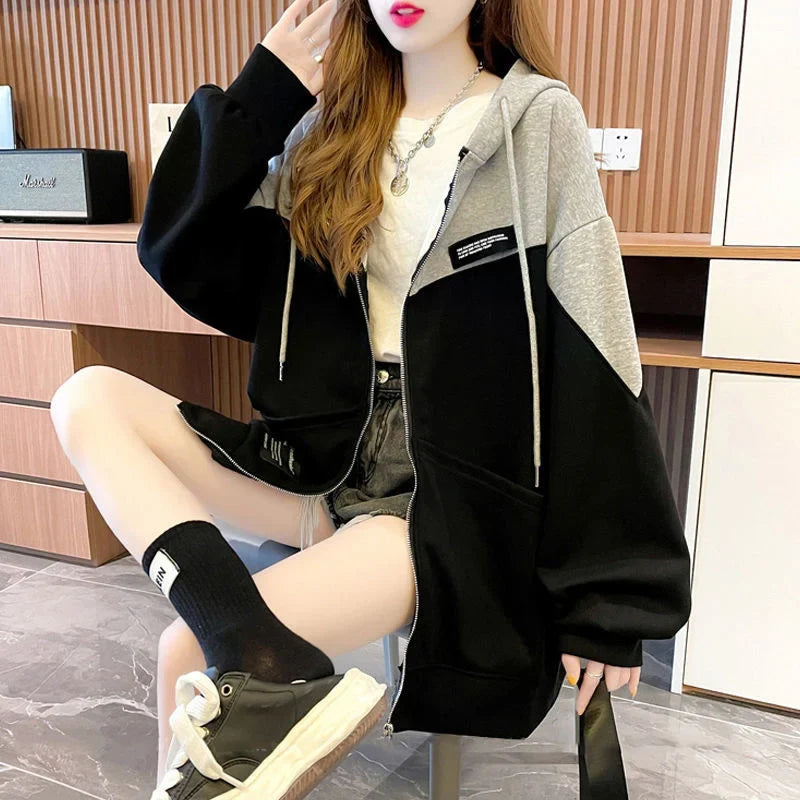 Korean Contrast Color Oversized Hoodie
