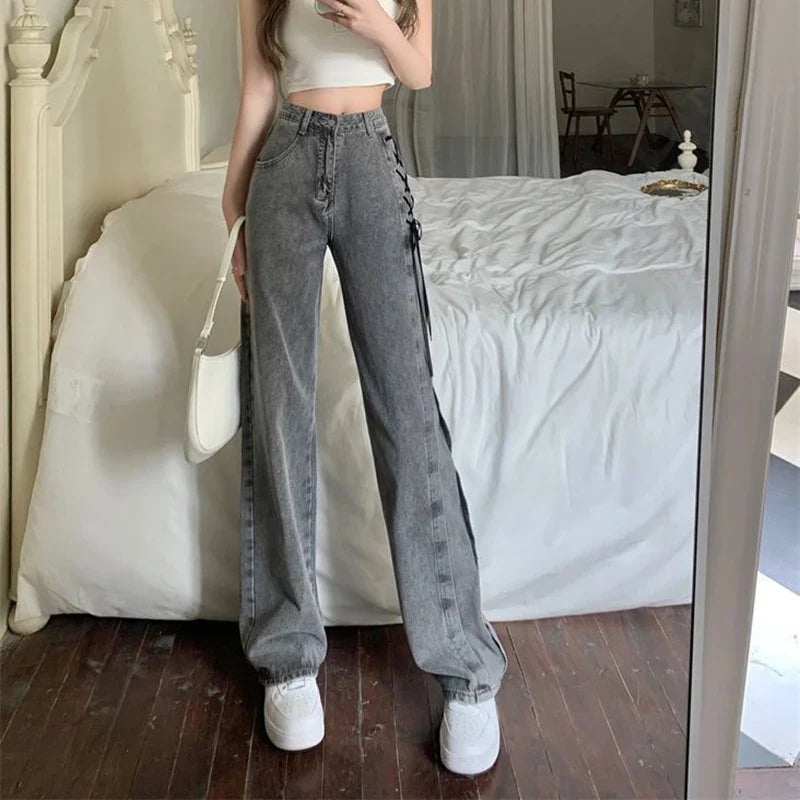 Lace Up High Waist Jeans