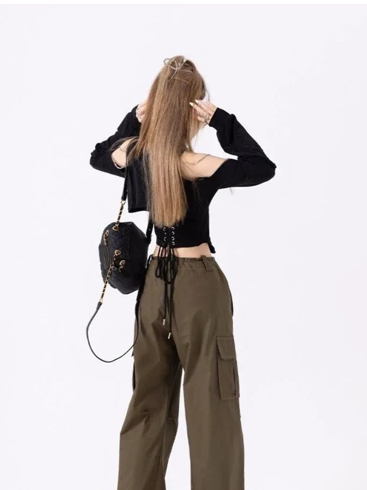 Y2K Outfit Set - Longsleeve Top & Cargo Pants
