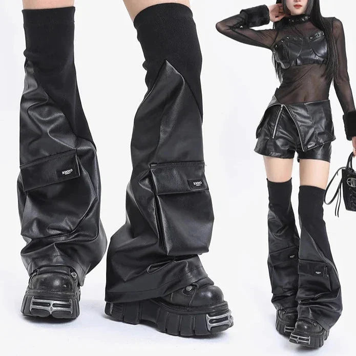 Cyberpunk Y2K Leather Leg Warmers