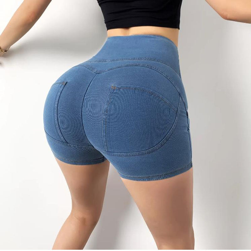 Jean Fabric Women's High Waist Yoga Shorts
