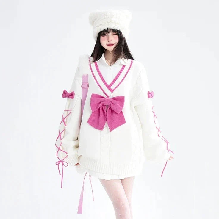 Kawaii Bow Lace-up Sweater & Leg Warmers