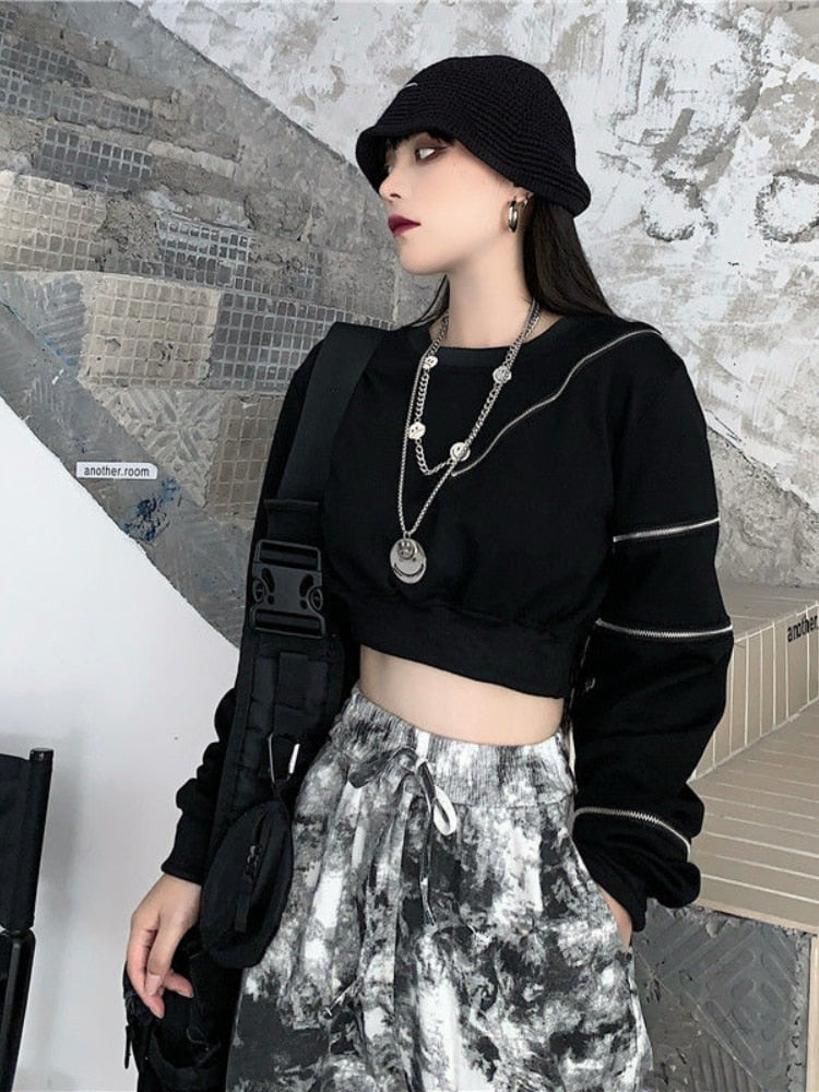 Techwear Cropped Oversized Hoodie