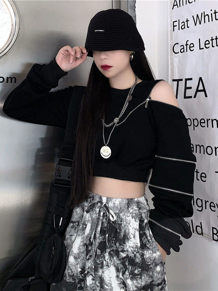 Techwear Cropped Oversized Hoodie