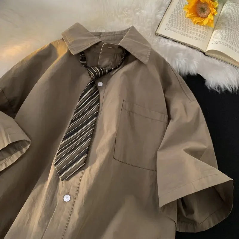 Vintage Office Style Outfit Set - Shirt & Tie
