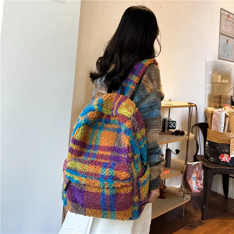 Plaid Wool School Bag