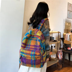 Plaid Wool School Bag