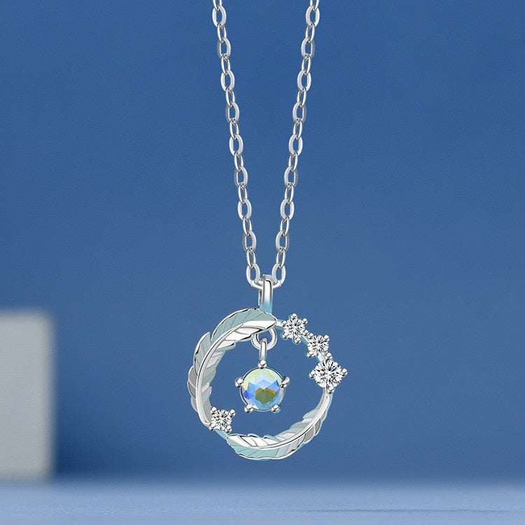 Silver Moonstone Feather Necklace