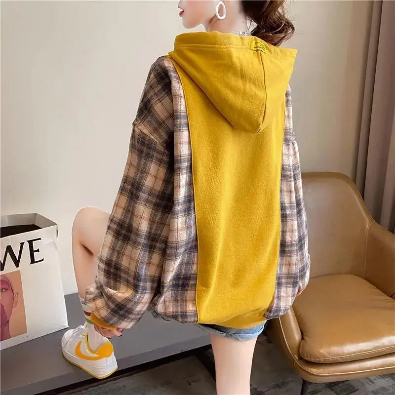 Korean Oversized Plaid Hoodie