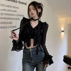 Y2K Transparent Lace Crop Top