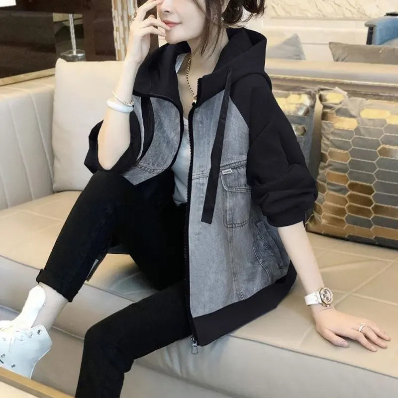 Korean Denim Zipper Hoodie