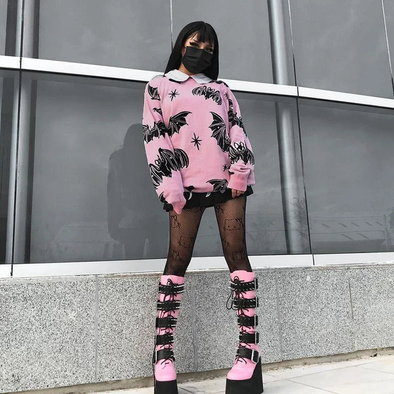 Pink Bat Y2K Gothic Sweater