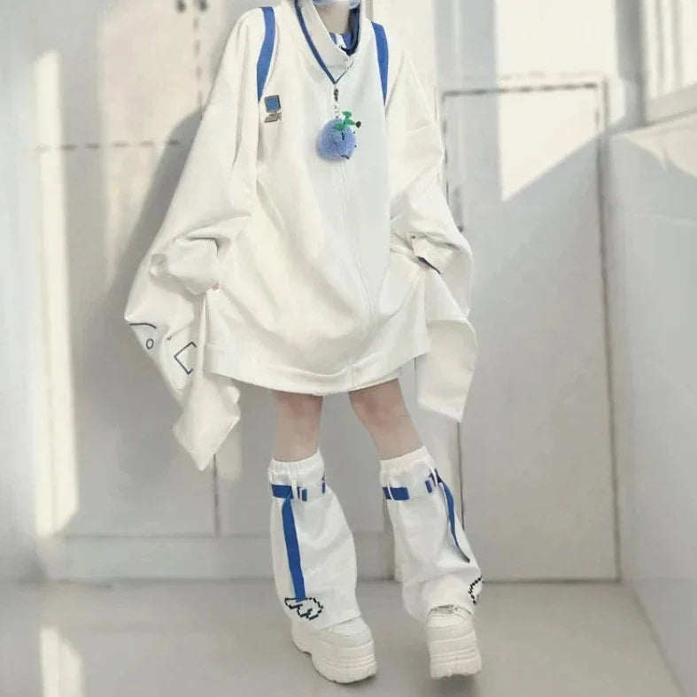 Harajuku White Outfit Set - Cardigan & Leg Warmers