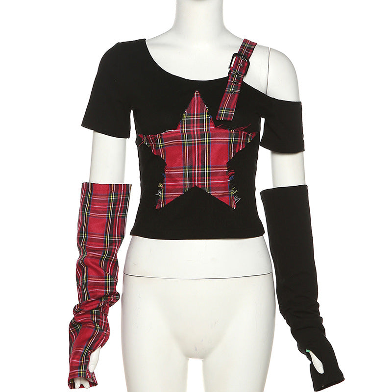Star Patchwork Grunge Crop Top