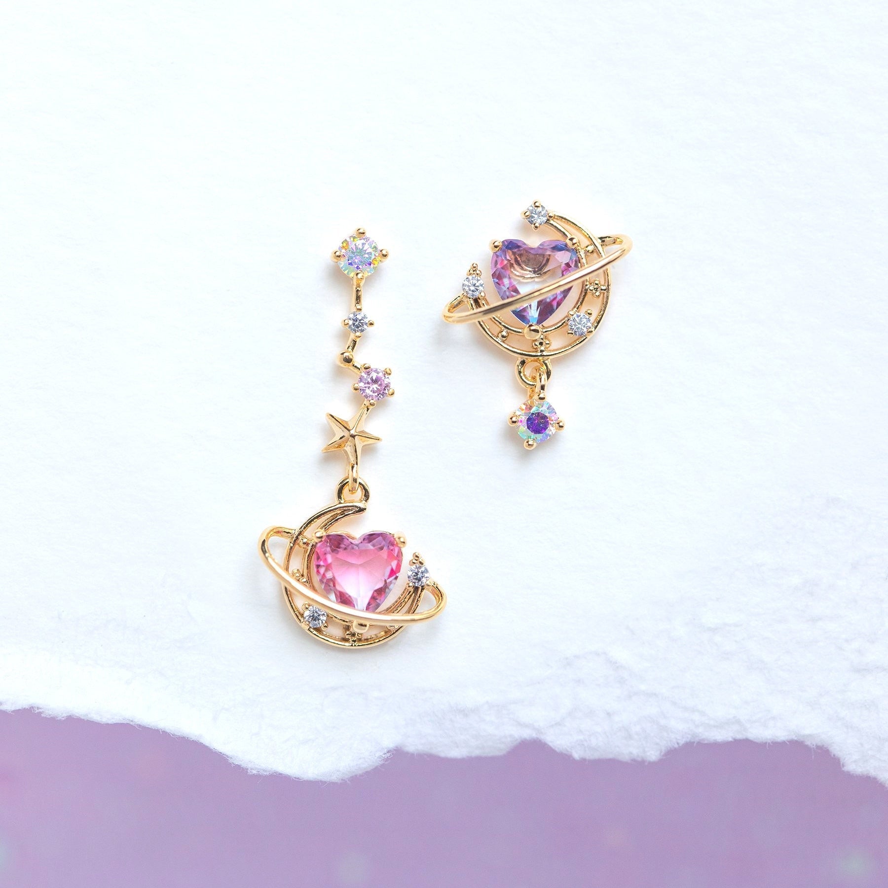 Asymmetric Moon Heart Earrings