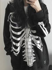 Y2K Gothic Skull Zip Up Hoodie