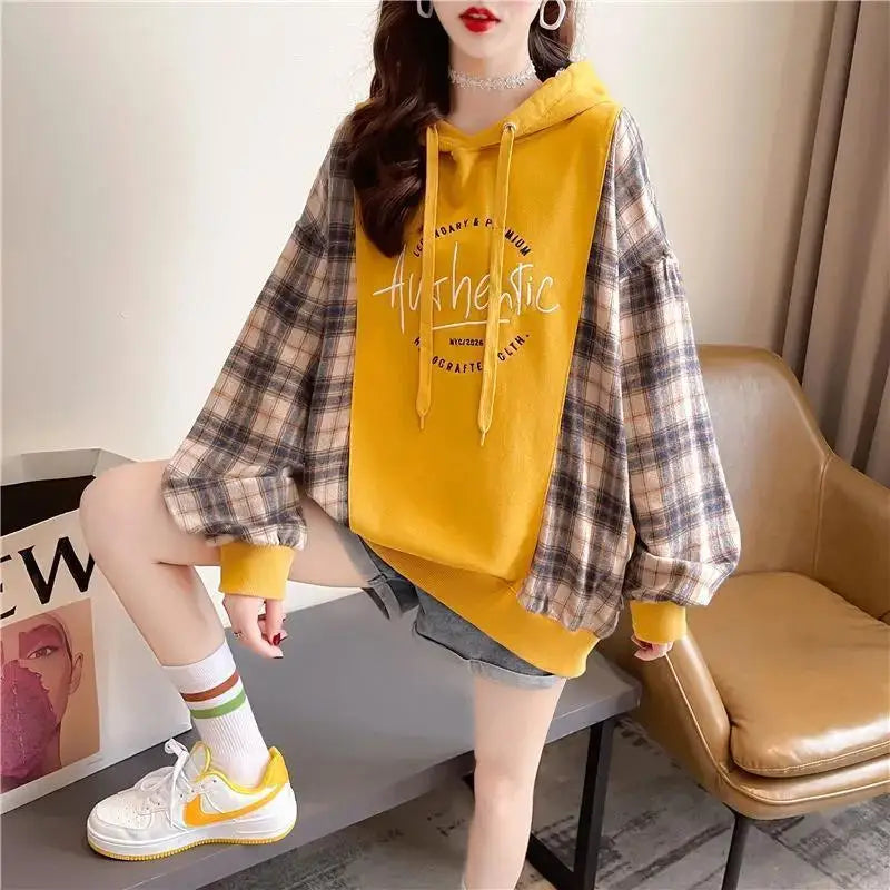 Korean Oversized Plaid Hoodie