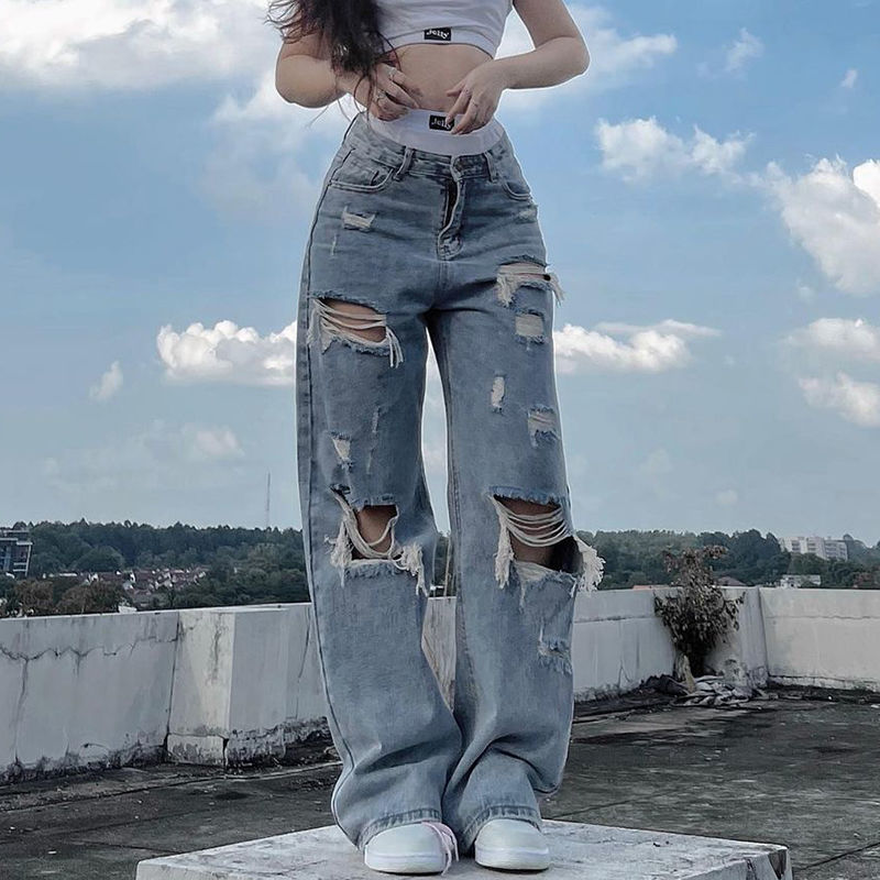 Ripped Straight Jeans