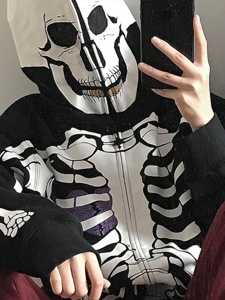 Y2K Gothic Skull Zip Up Hoodie