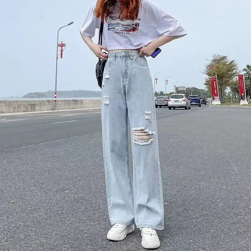 Ripped High Waist Loose Jeans