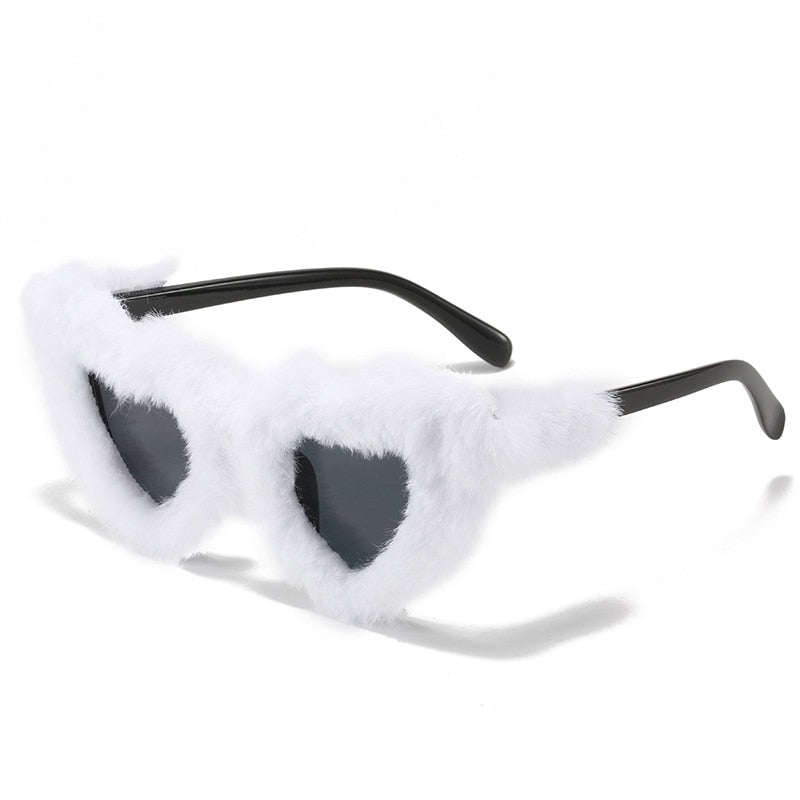 Retro Heart-Shaped Plush Sunglasses