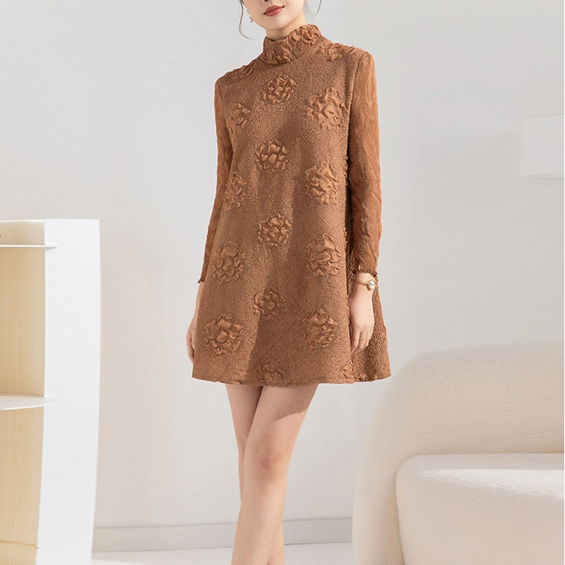 Dresses for Women Autumn Winter New Long Sleeve Half Turtleneck Embroidery Loose Large Size Fashion Elegant Casua Dress