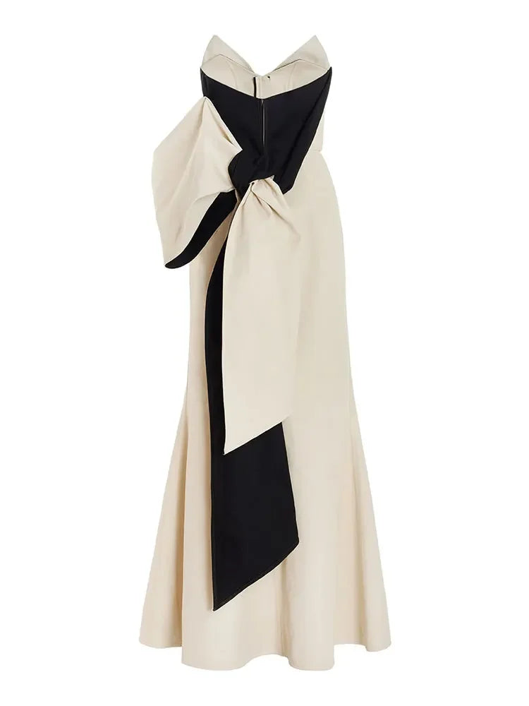 Elegant Off Shoulder Patchwork Floor Length Dress