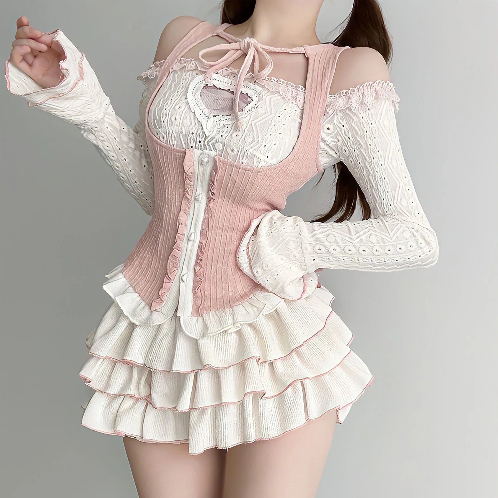 Y2K Kawaii Outfit Set - Blouse & Mini Skirt