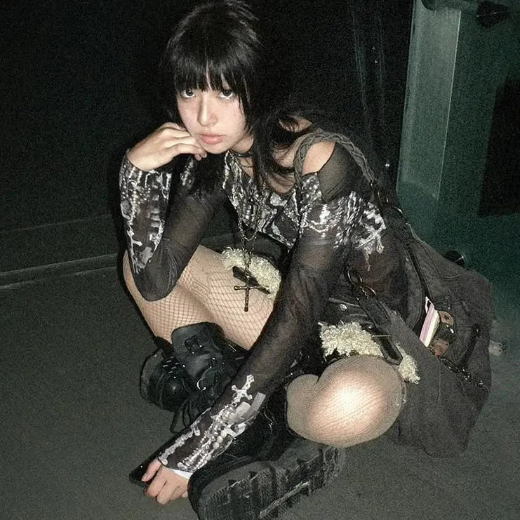 Y2K Gothic Mesh Top