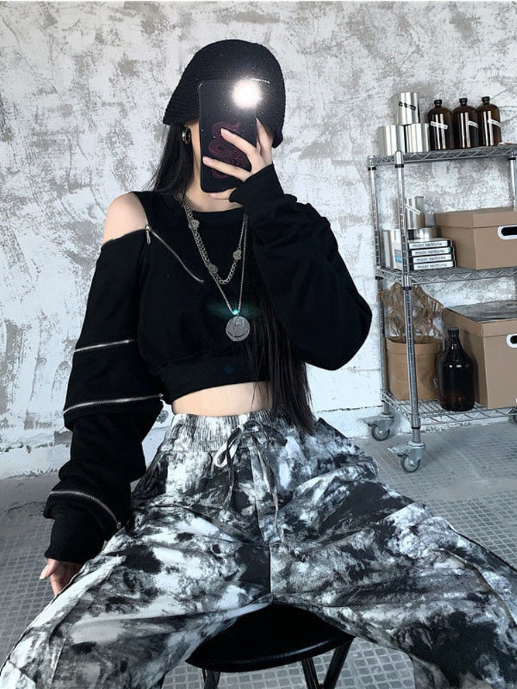 Techwear Cropped Oversized Hoodie