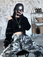 Techwear Cropped Oversized Hoodie