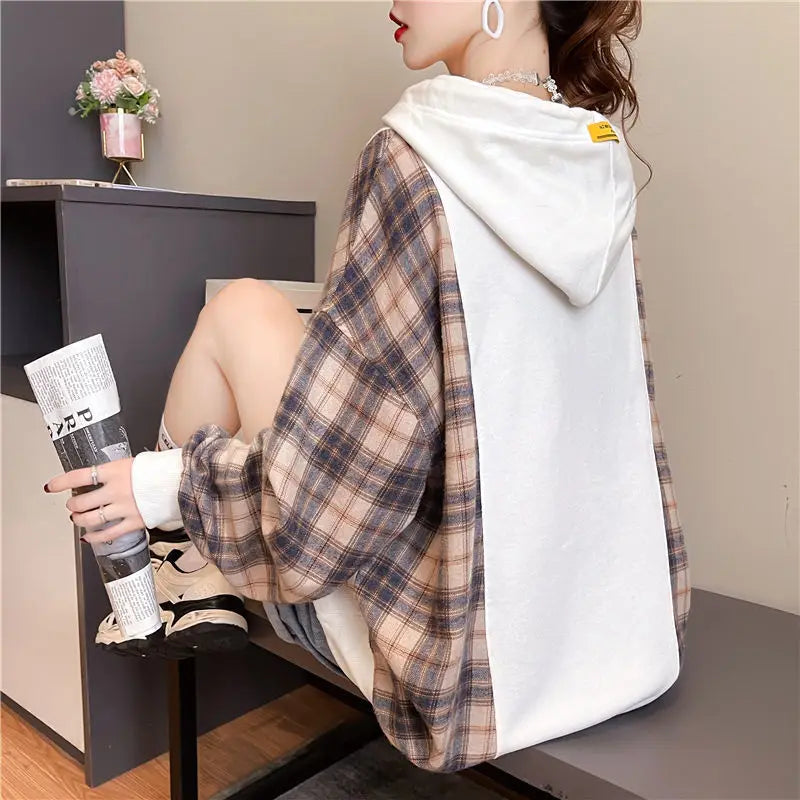 Korean Oversized Plaid Hoodie