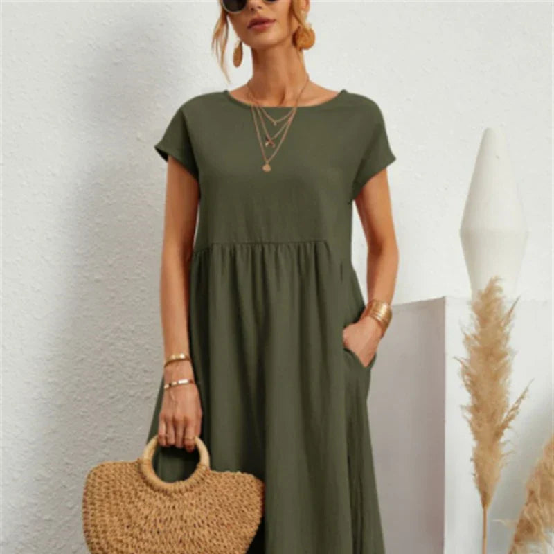 Elegant bodycon sexy cotton Women's dress for women  summer A-line short sleeve boho midi dresses woman robe femme ladies