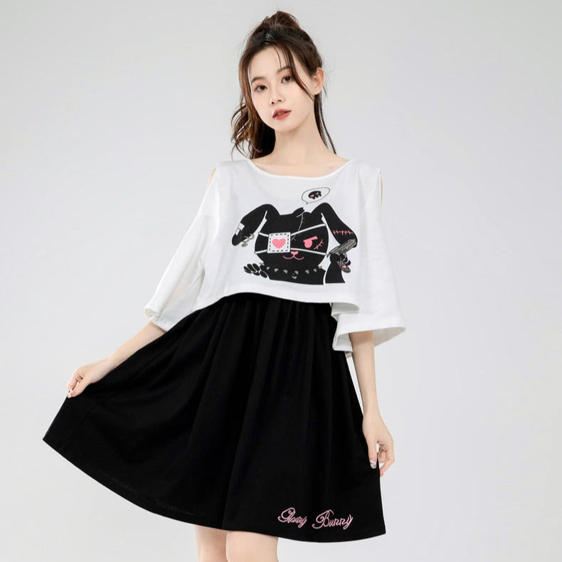 Japanese Style Black Rabbit Clothing Set
