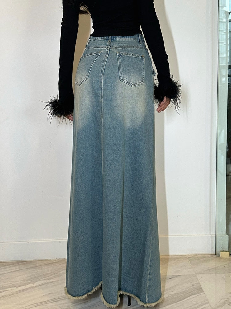 Retro Long Denim Skirt