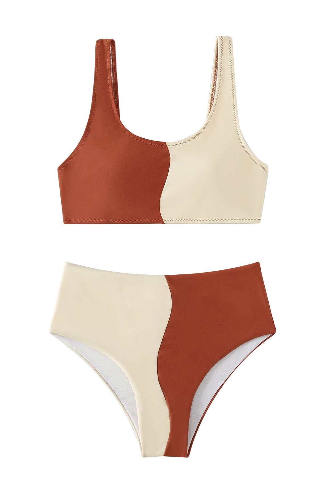 High Waist Round Neck Bandeau Two Piece Bikini