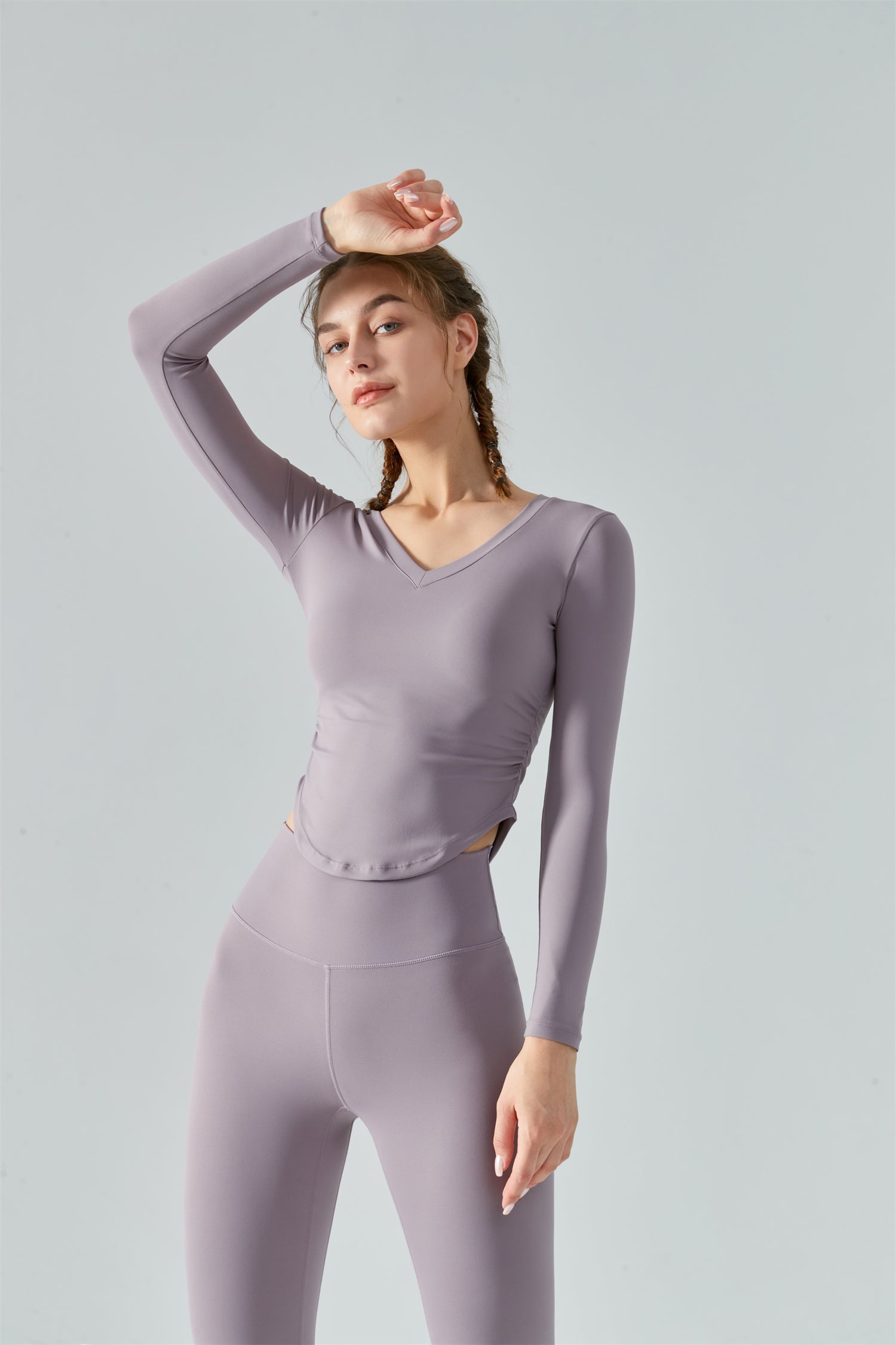 Ruched Curved Hem Yoga Sports Top