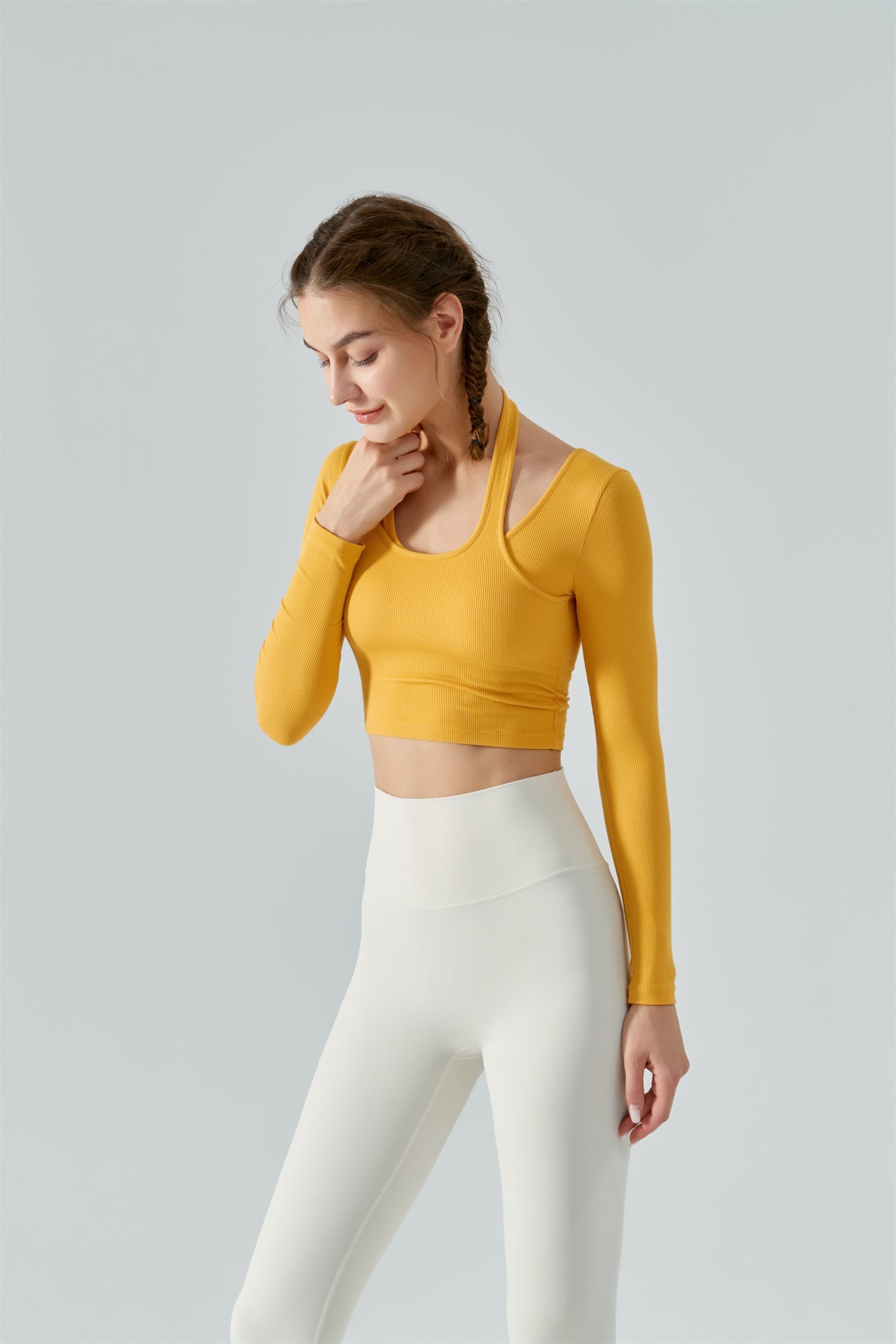Ribbed Halter Strap Sports Top